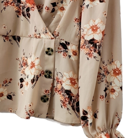 FLORAL Faux Wrap Blouse Size M Stretch Waisted Tunic Top - Picture 4 of 10
